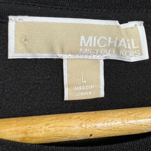 Michael Kors Long Sleeve Gold Studded Midi Dress Jersey Stretch Black Size L - Picture 4 of 6